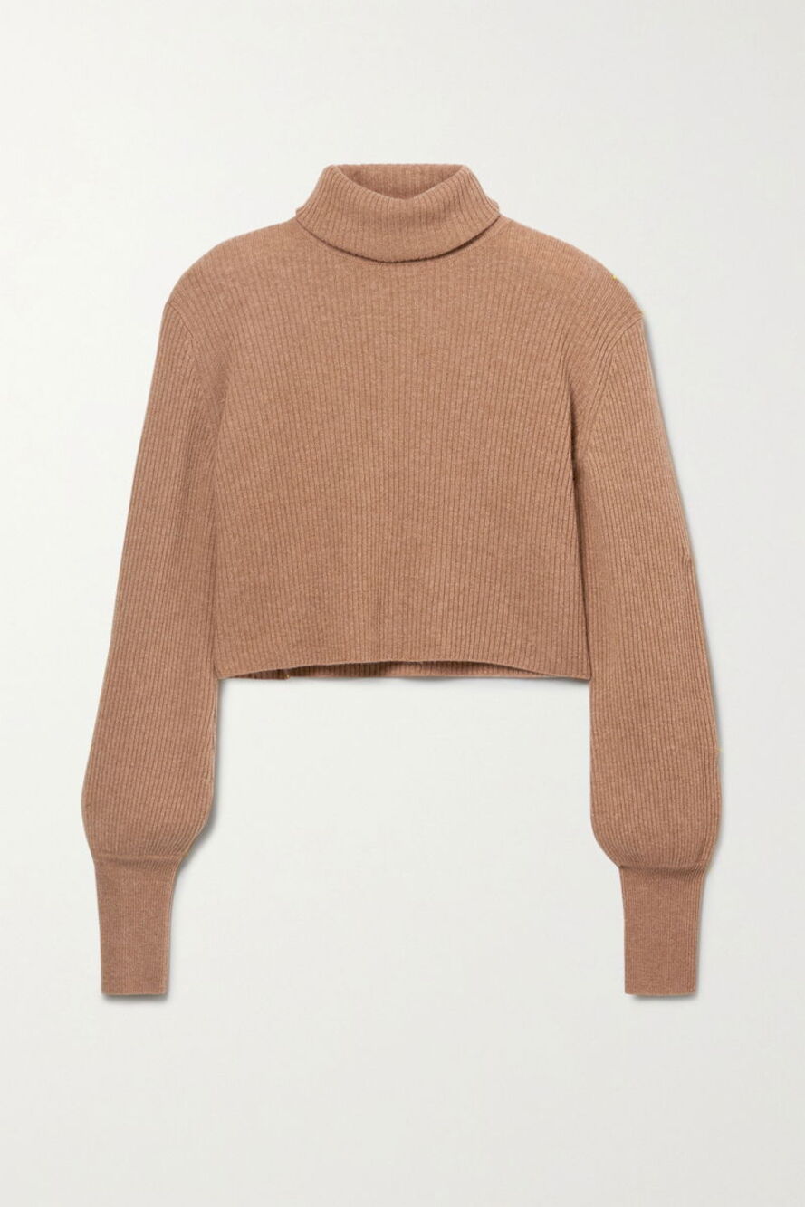 Reformation Louisa Cropped Ribbed Turtleneck Cashmere Camel XS
